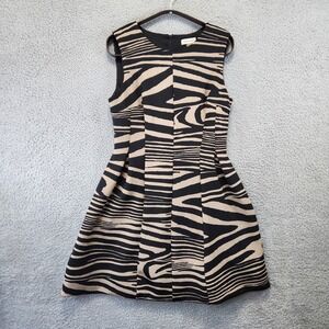 Calvin Klein Black and Beige Zebra Print Sleeveless Fit-and-Flare Dress